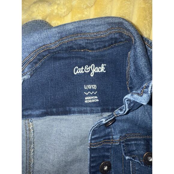 Cat & Jack Girl's Size Large L (10/12) Sleeveless Cotton Denim Blue Jean Jacket - Picture 2 of 3